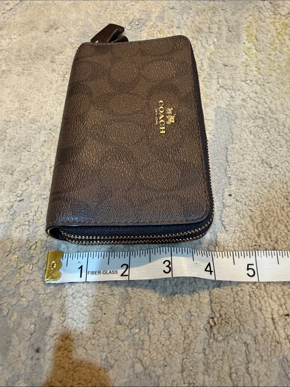 COACH Double Zip Coin Case in Signature gold accents